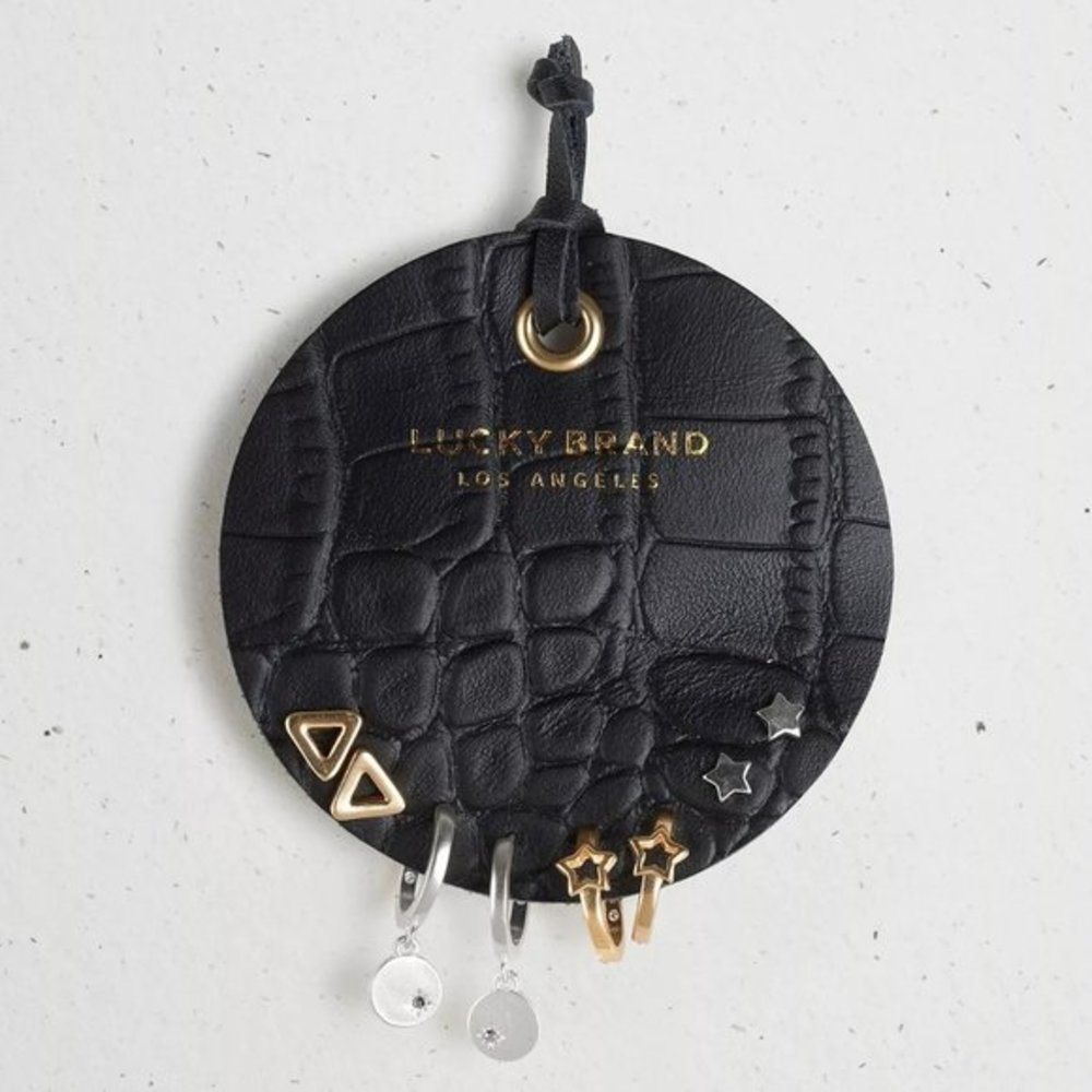 Lucky Brand Pave Stars Leather Huggie Set